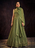 Green Sequence And Mirror Work Embroidery Anarkali Gown In America