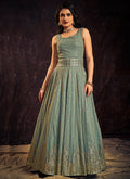 Teal Blue Sequence And Mirror Work Anarkali Gown In Usa Uk