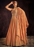 Pastel Orange Sequence Anarkali Gown In Usa Uk