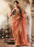 Peach And Blue Multi-Embroidery Tissue Silk Saree