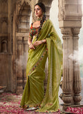 Green And Red Multi-Embroidery Tissue Silk Saree