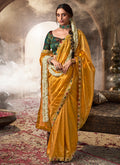 Yellow Multi-Embroidery Tissue Silk Saree