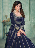 Navy Blue Sequence Embroidery Traditional Anarkali Suit  In USA UK