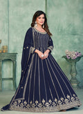 Navy Blue Sequence Embroidery Traditional Anarkali Suit  In USA