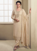 Cream Beige Chikankari Embroidered Pakistani Pant Suit