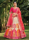 Pink And Cream Embroidered Bridal Lehenga Choli