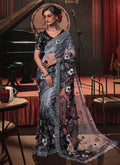 Black Multi Sequence And Appliqué Embroidery Wedding Saree