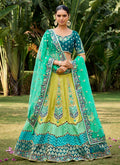 Turquoise And Yellow Embroidered Bridal Lehenga Choli