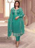 Turquoise Reshamkari Embroidery Silk Salwar Kameez