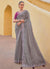 Grey And Purple Multi Embroidery Wedding Organza Silk Saree