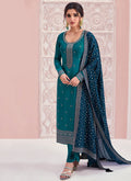 Turquoise And Blue Embroidery Pakistani Pant Suit