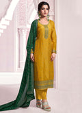 Yellow And Green Embroidery Pakistani Pant Suit