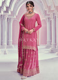 Rich Pink Embroidered Festive Sharara Style Suit