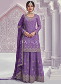 Lilac Purple Embroidered Festive Sharara Style Suit