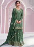 Green Golden Embroidered Festive Sharara Style Suit