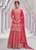 Peach Golden Embroidered Festive Sharara Style Suit