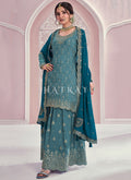 Mist Blue Embroidered Festive Sharara Style Suit