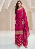 Magenta Traditional Embroidered Festive Palazzo Suit