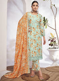 Sea Green Embroidery Printed Salwar Kameez Suit