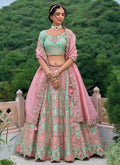 Pink And Green Floral Embroidered Bridal Lehenga Choli