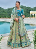 Green And Blue Floral Embroidered Bridal Lehenga Choli