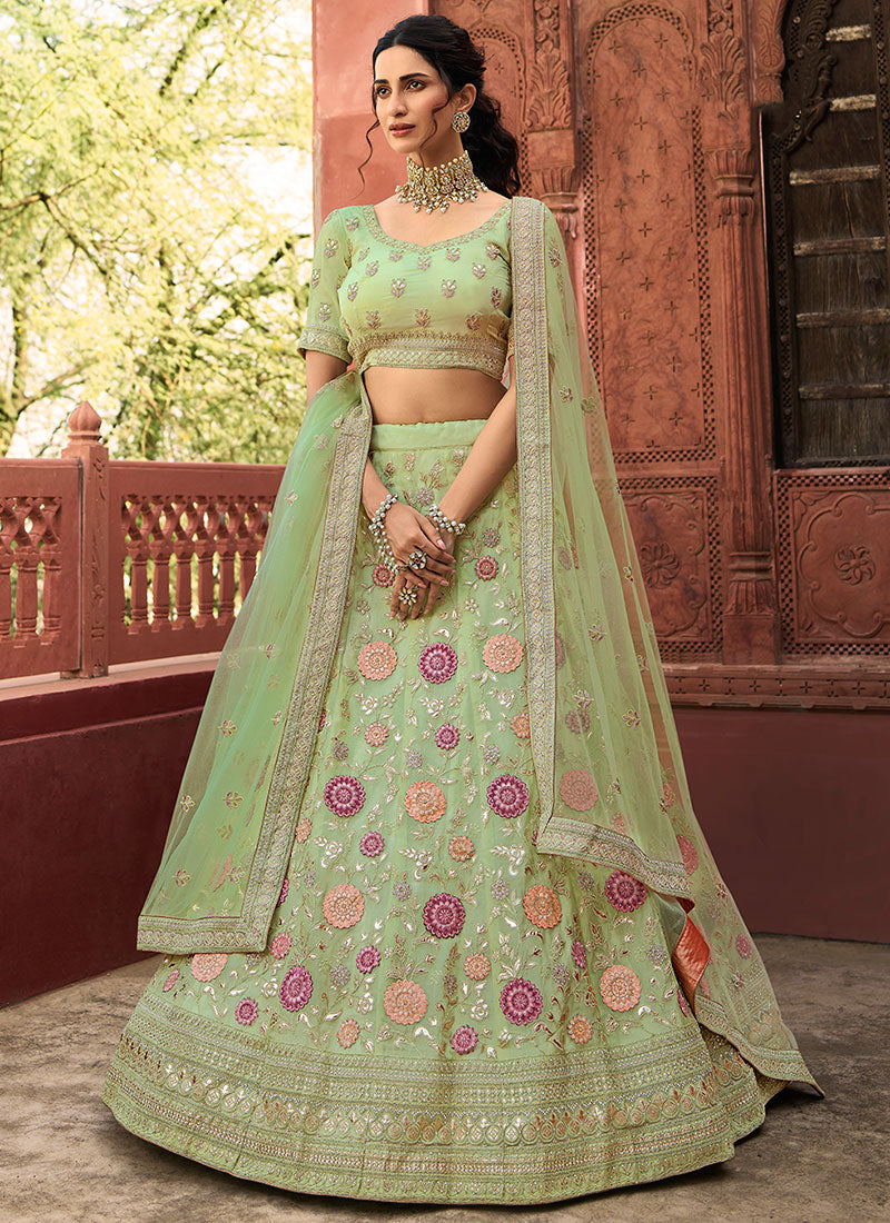 Light Green Multi Embroidered Organza Lehenga Choli