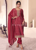 Cherry Red Embroidery Pakistani Style Suit