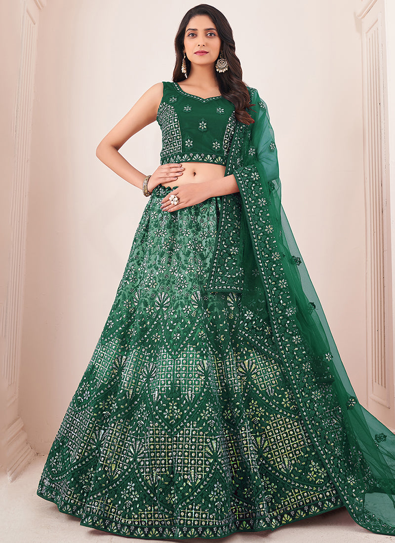 Green Sequence Embroidery Wedding Lehenga Choli