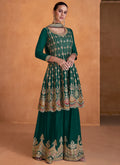 Dark Green Multi Designer Embroidery Wedding Gharara Suit