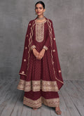 Maroon Embroidery Designer Anarkali Palazzo Suit