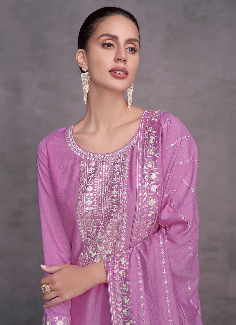 Buy Indian Dresses - Purple Sequence Embroidery Wedding Palazzo Suit At ...