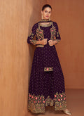 Deep Purple Multi Embroidered Jacket Style Gharara Suit