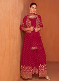 Magenta Pink Multi Embroidered Jacket Style Gharara Suit