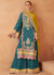 Turquoise And Yellow Multi Embroidery Palazzo Suit