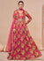 Rani Pink Floral Print And Handwork Embroidery Anarkali Style Gown
