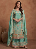 Sea Green Multi Embroidered Wedding Palazzo Suit