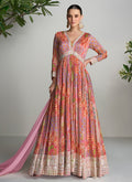 Pink Floral Printed Handwork Embroidered Anarkali Gown