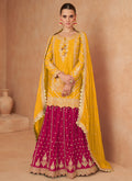 Yellow And Magenta Embroidered Wedding Lehenga Kurti