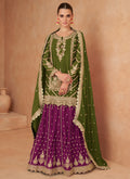 Green And Purple Embroidered Wedding Lehenga Kurti