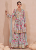 Sky Blue Gota Patti Embroidery Gharara Suit