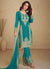 Turquoise Golden Embroidered Pakistani Pant Style Suit