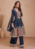 Navy Blue Traditional Embroidered Anarkali Palazzo Style Suit