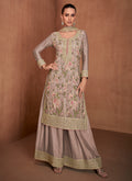 Mauve Floral Embroidery Festive Palazzo Suit