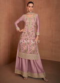 Blush Pink Floral Embroidery Festive Palazzo Suit