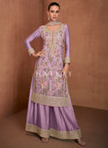 Lavender Floral Embroidery Festive Palazzo Suit