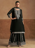 Black Thread Embroidery Palazzo Style Suit