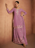 Lavender Multi Embroidery Party Wear Sharara Suit