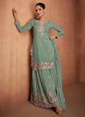 Teal Multi Embroidery Party Wear Sharara Suit