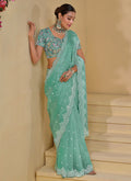 Sea Green Multi Embroidery Festive Silk Saree