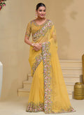 Yellow Multi Embroidery Festive Silk Saree